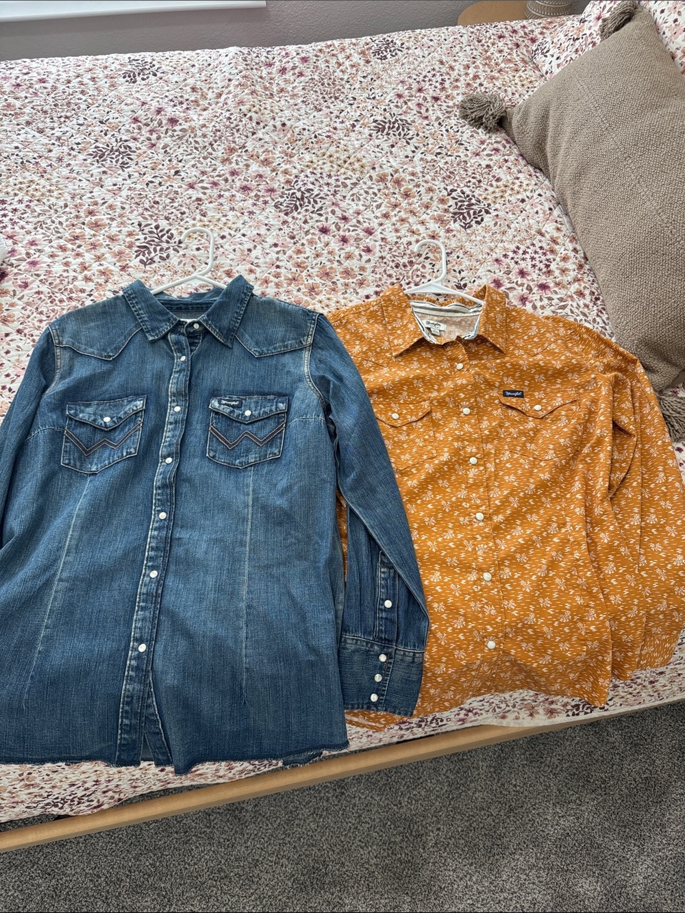 Wrangler Blue Denim Button-Down & Wrangler Mustard Floral Button-Down